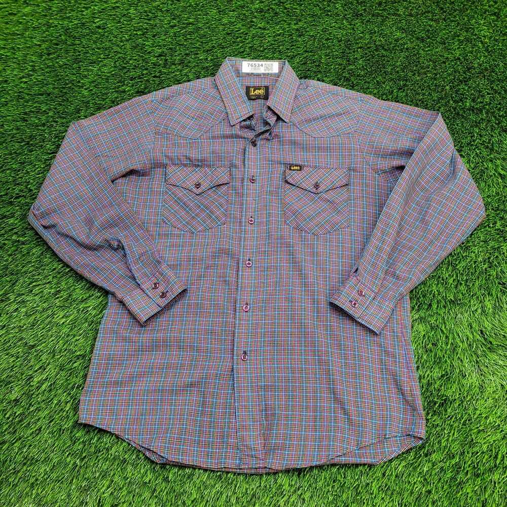 Vintage 80s LEE Plaid Button Shirt M/L 22x31 Red